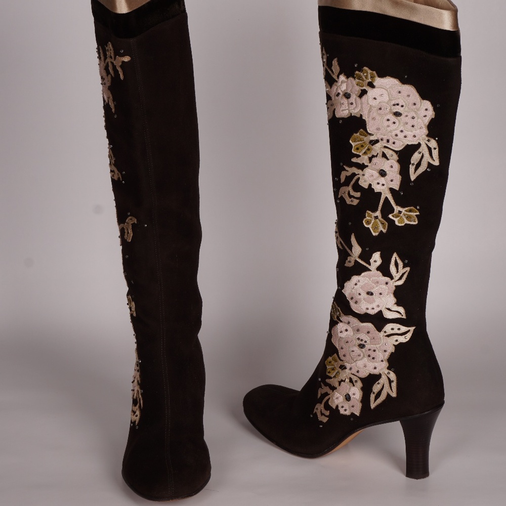 Cole Haan Kyrene Suede Embroidered Tall Boot